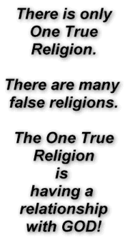 There is only
One True
Religion.

There are many 
false religions.

The One True
Religion
is 
having a 
relationship
with GOD!